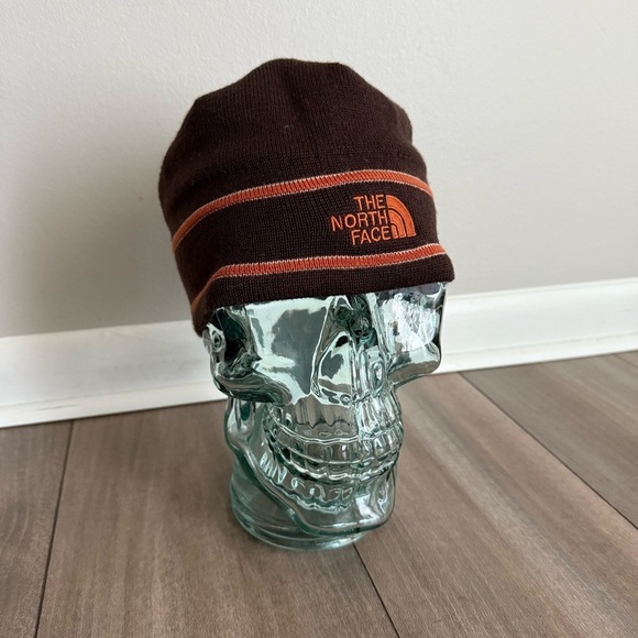 Vtg The North Face 100% wool knit beanie skull cap brown one size - Picture 1 of 3